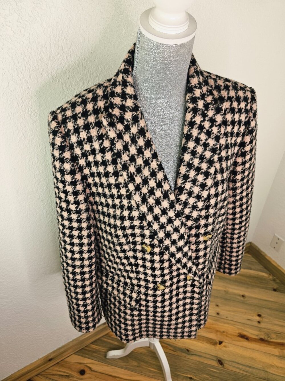 Ann Taylor Dusty Pink Houndstooth Blazer Size 14